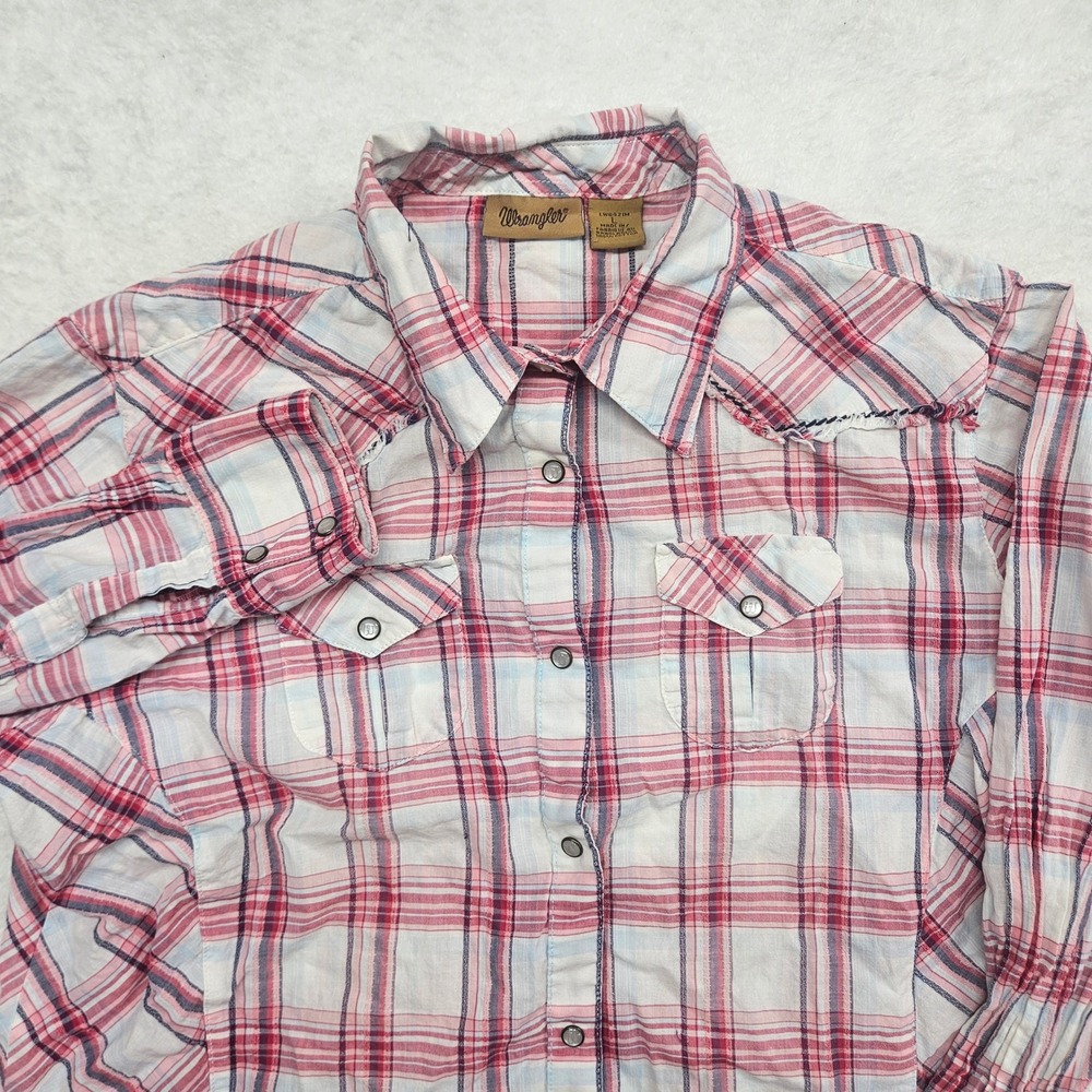 Wrangler Womens Red White Plaid Western Snap Shirt LW6421M L